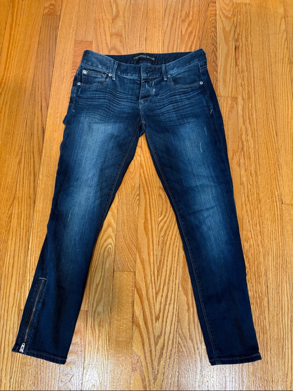 Express Women's Dark Wash Jeggings with Zipper Detail